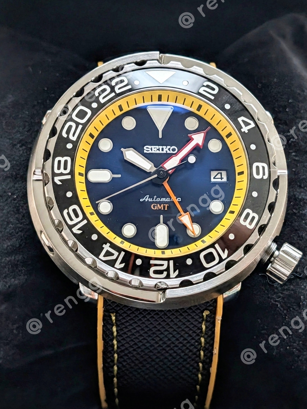 47mm Automatic Seiko GMT Tuna Canned Men's Blue & Yellow Sapphire 24jewels